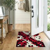 Red Pixelated Geometric Area Rug