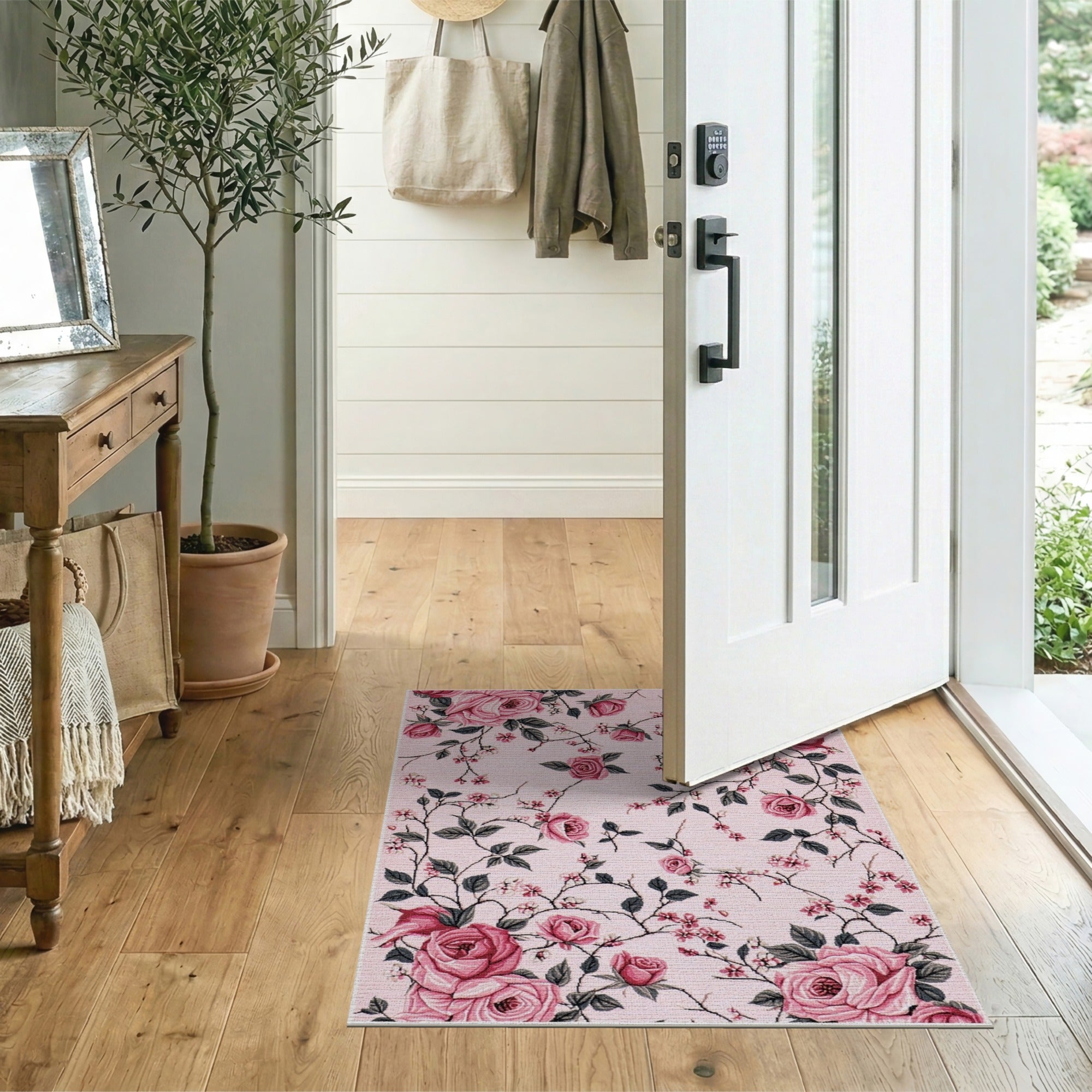 Pink Floral Vintage Vintage Blush Pink Rose Floral Area Rug