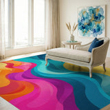Vibrant Multi-color and Patterns Vibrant Wavy Multi-Color Abstract Area Rug