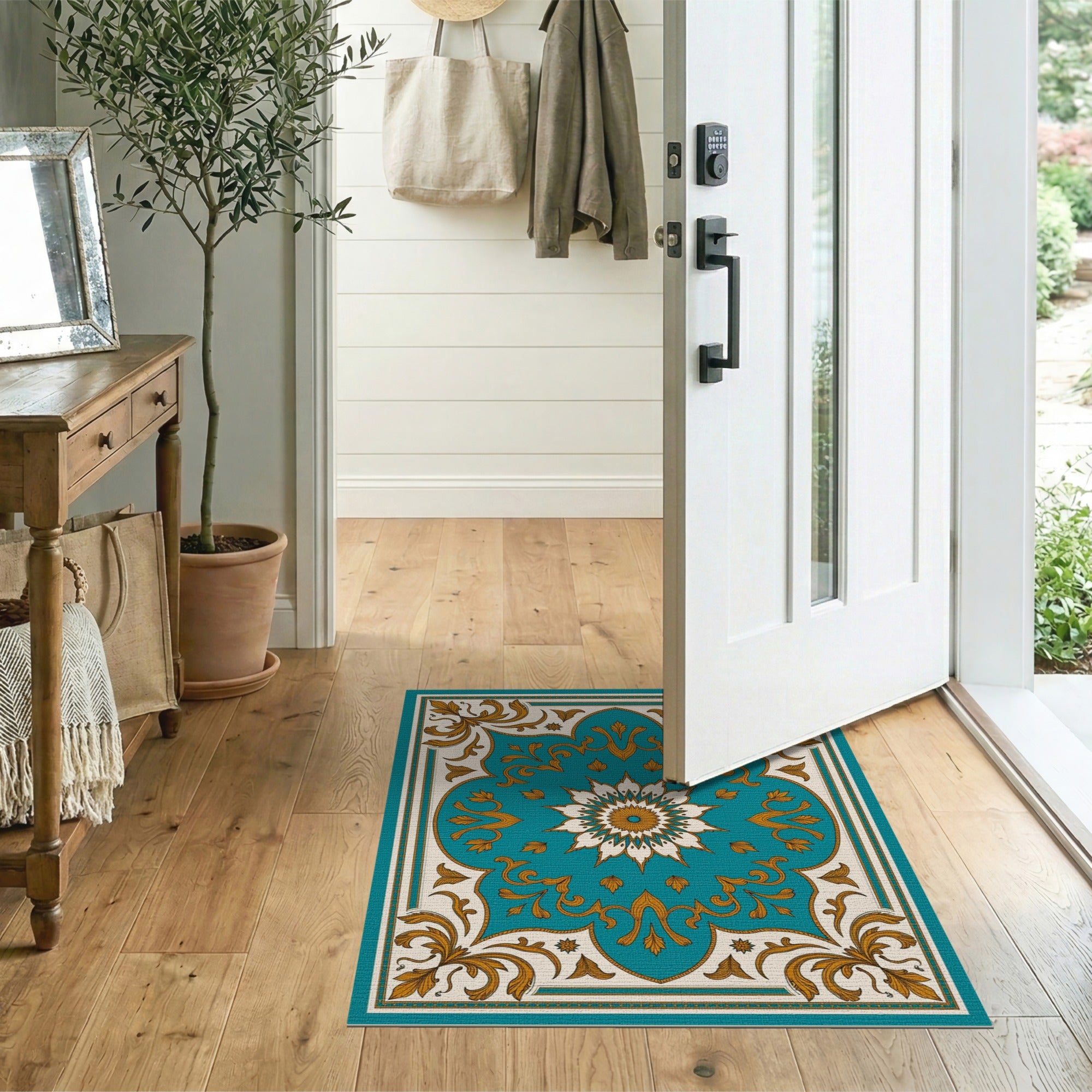 Teal Persian Medallion Blue and Teal Area Rug
