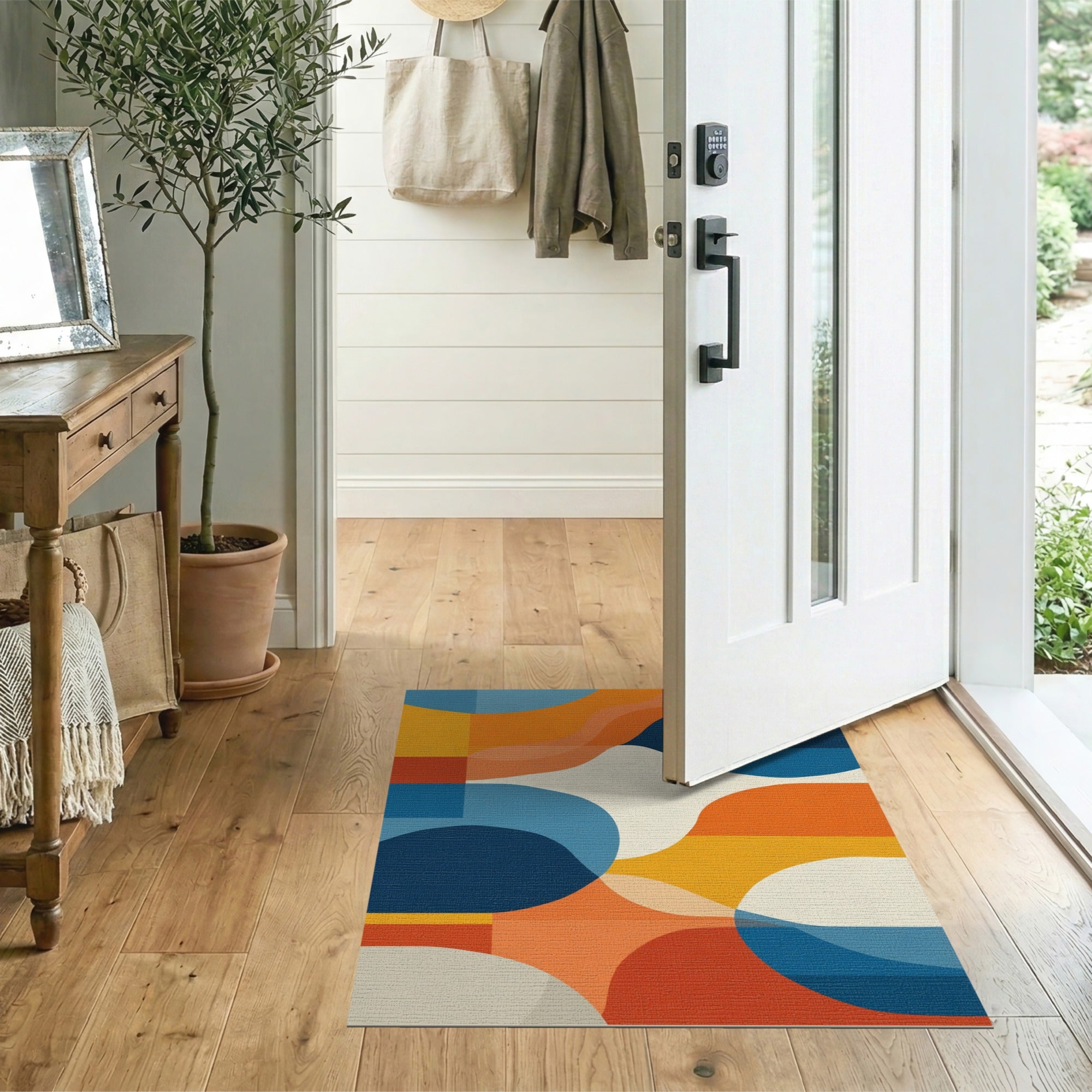 ODIKA Modern Abstract Geometric Washable Area Rug - Low Pile Non-Slip Carpet
