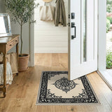 Traditional Persian Black and White Ornate Black Mandala Persian Area Rug