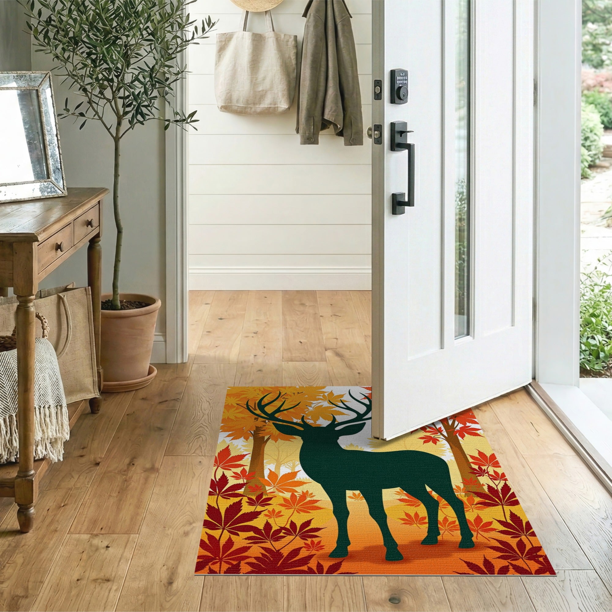Majestic Autumn Deer Silhouette Area Rug