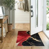 ODIKA Red and Black Marble Modern Washable Area Rug - Low Pile & Non-Slip