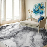 Black White Abstract Ink Flow Area Rug