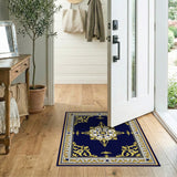 Blue and Teal Navy Blue Gold Ornate Medallion Area Rug