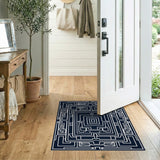 Geometric Modern Black and White Navy Maze Labyrinth Geometric Area Rug