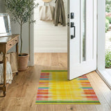 Vibrant Yellow Multi-Color Stripe Woven Rug