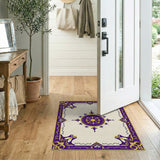Regal Purple Fleur-de-Lis Ornate Border Rug