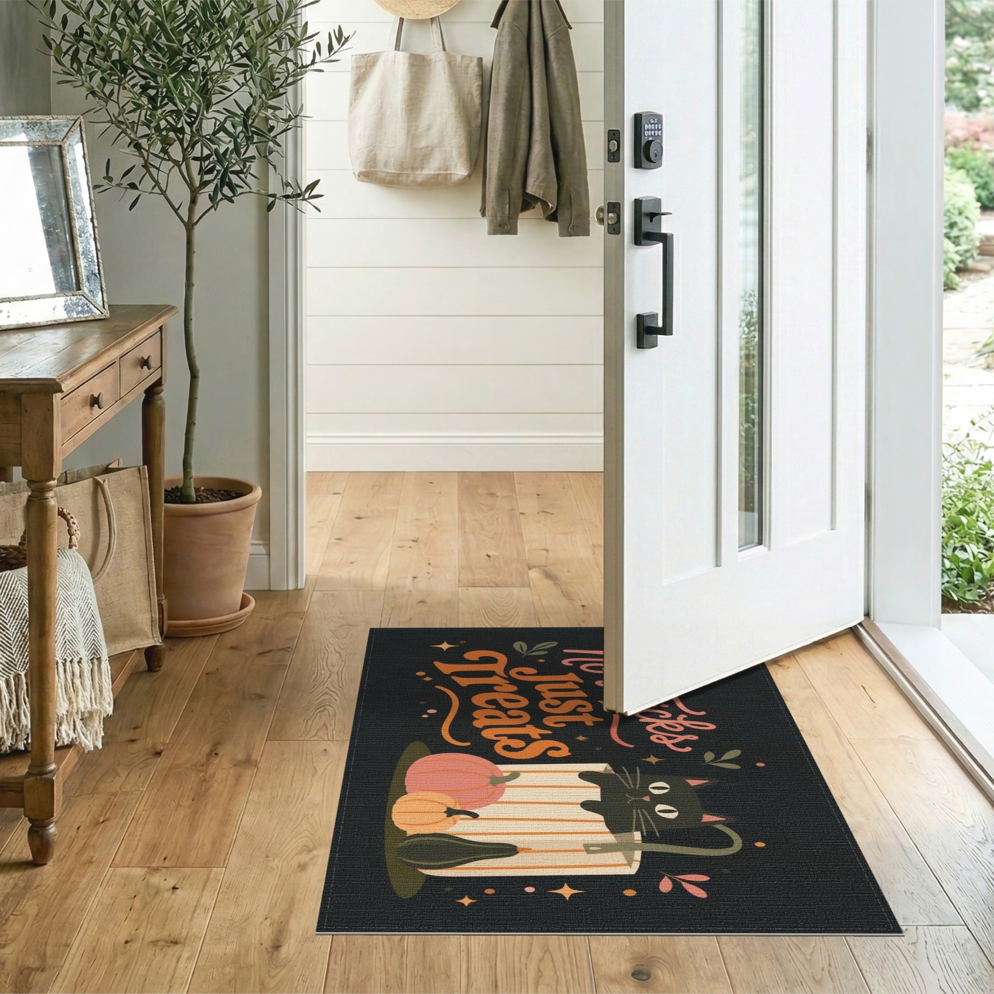 No Tricks Just Treats Black Cat Area Rug