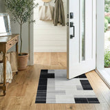Modern Black White Geometric Block Rug