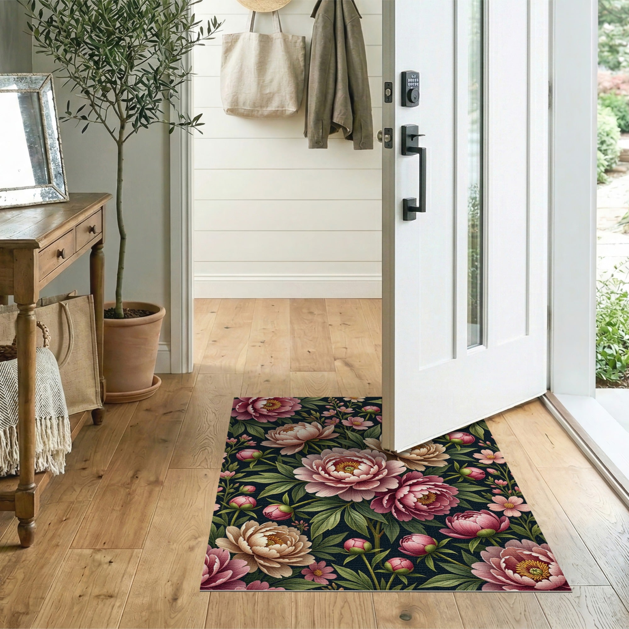 Vintage Blush Peony Floral Pink Area Rug