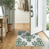 Elegant Green Leaf Damask Area Rug