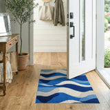Coastal Beach Abstract Blue Wave Area Rug