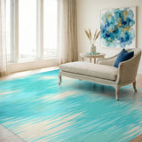 Blue Teal Water Ripple Coastal Area Rug