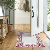 Ornate Red Floral Scrollwork Area Rug