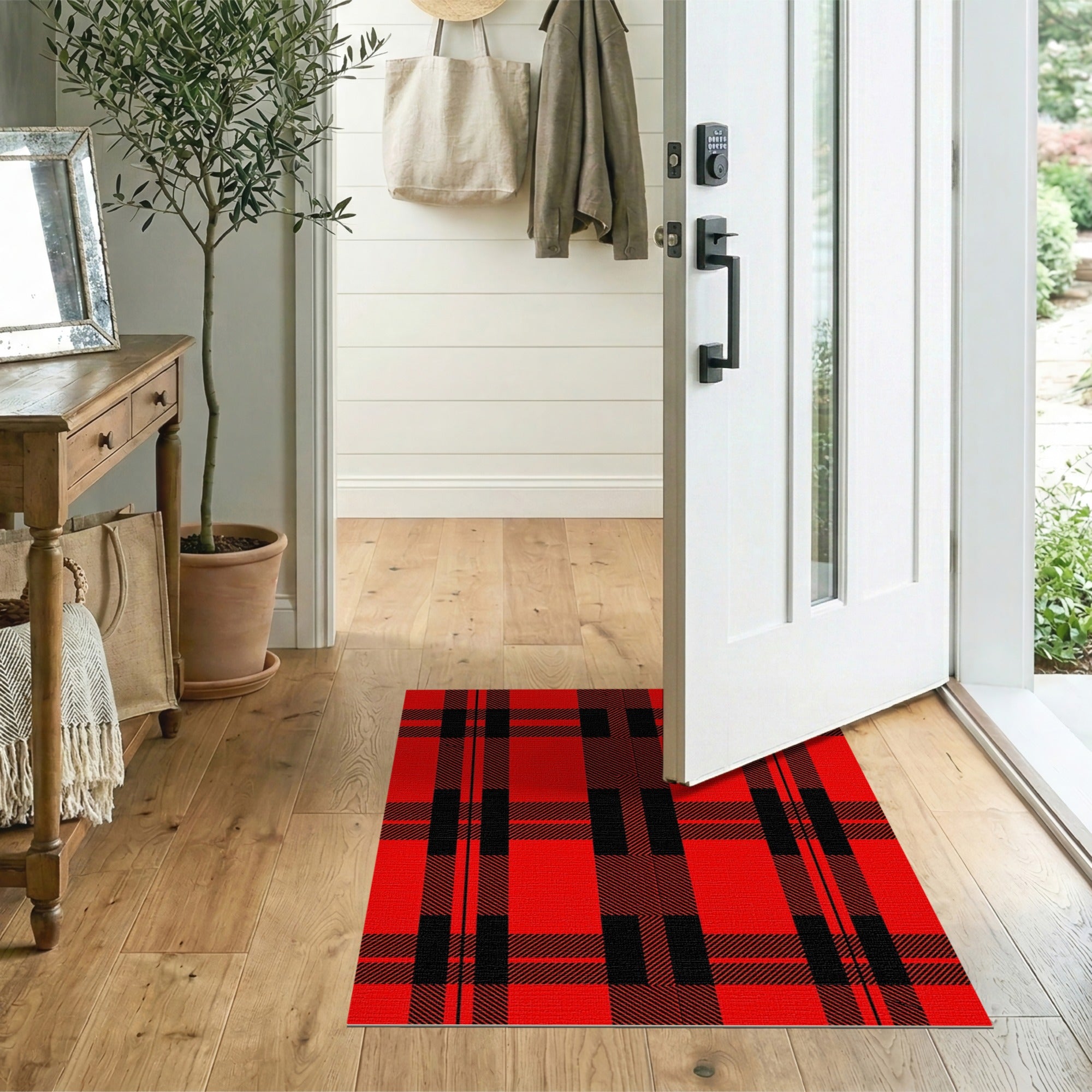 Rustic Farmhouse Black Buffalo Plaid Bold Red Black Buffalo Plaid Area Rug