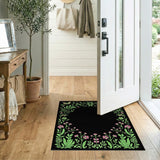 Green Foliage Pink Flower Butterfly Border Rug
