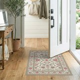 Pink Floral Vintage Area Rug with Cream Base