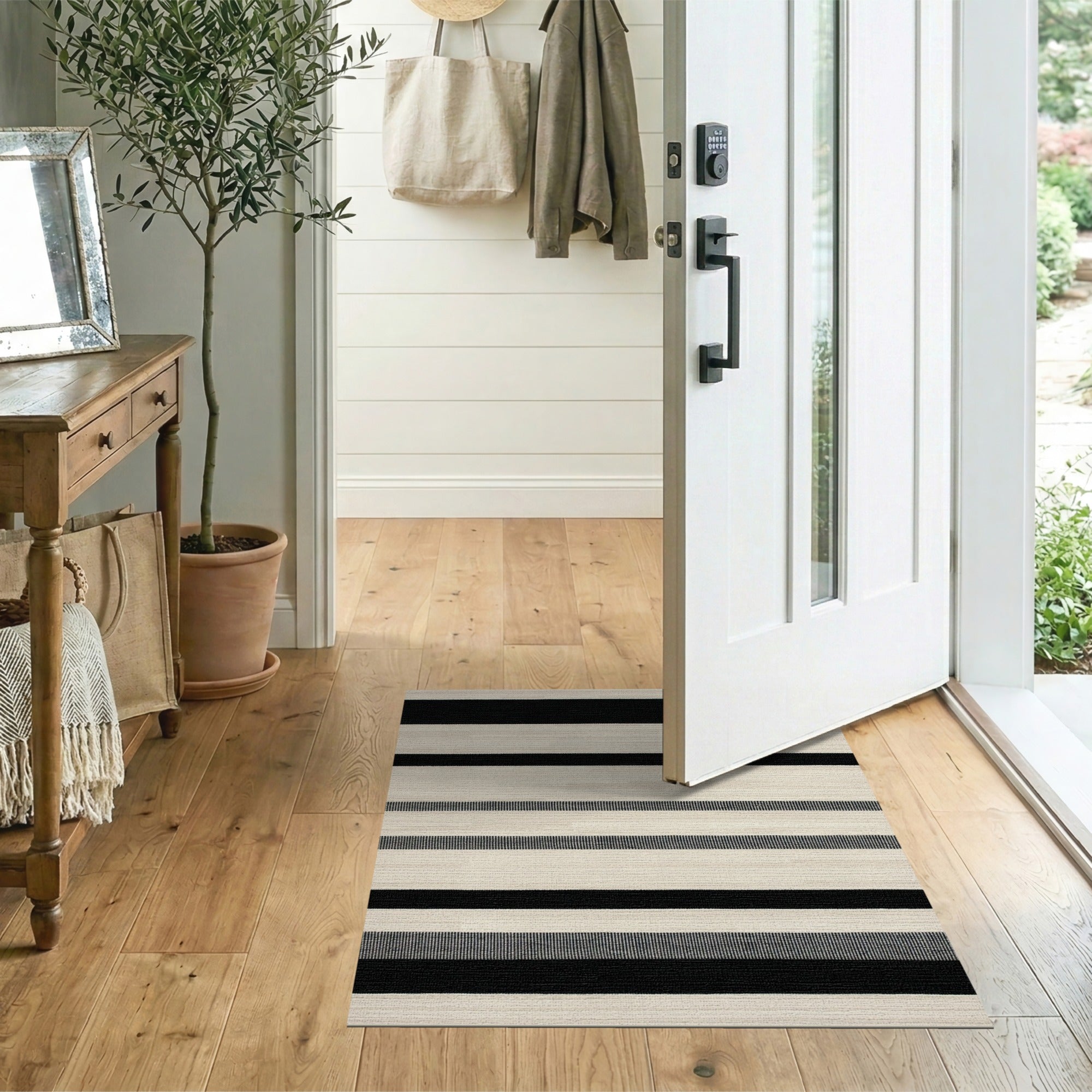 Geometric Modern Bold Black White Striped Area Rug