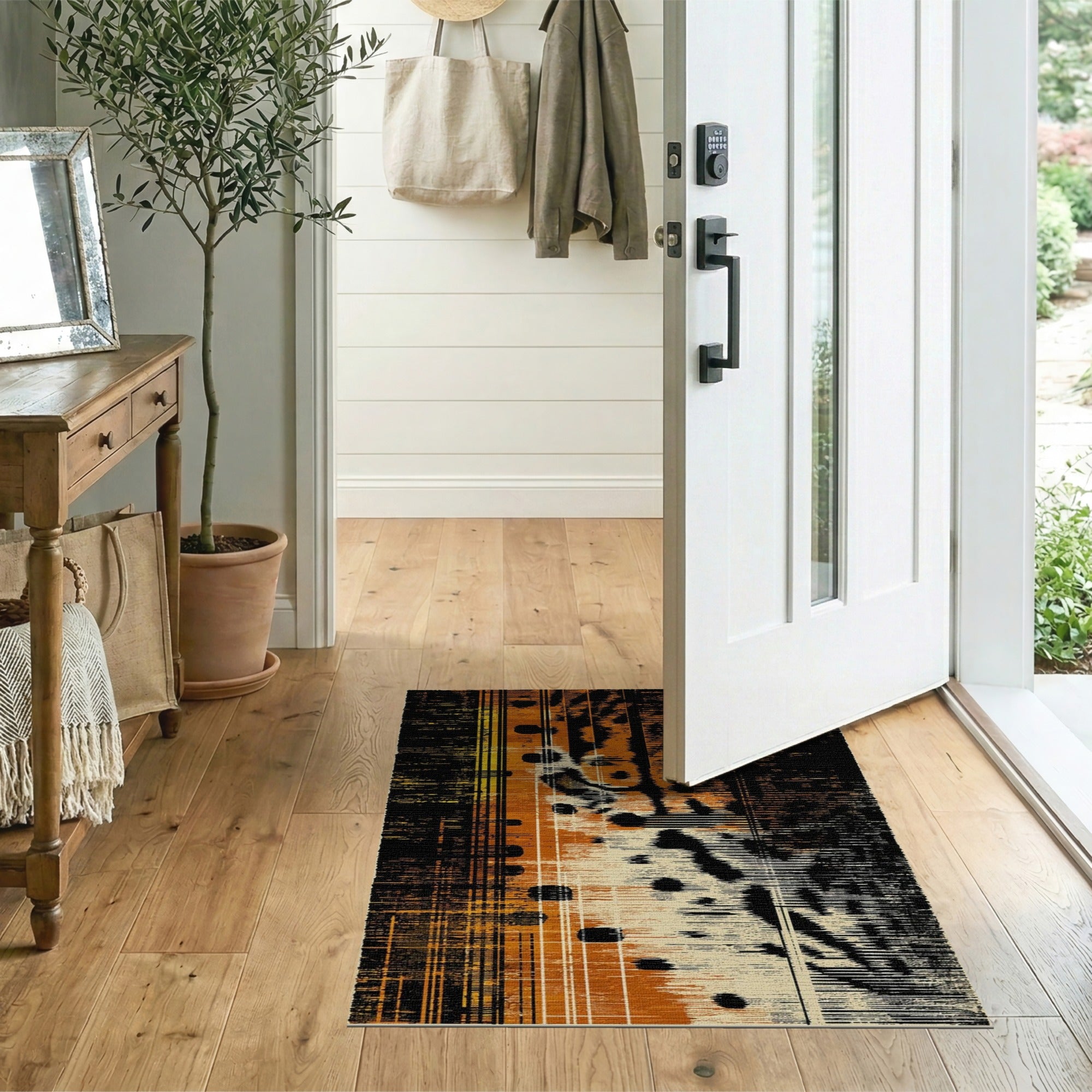 Distressed Orange Tiger Print Area Rug