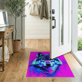 Geometric Modern Multi-color and Patterns Neon Cyber Wolf Head Area Rug