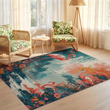 ODIKA Washable Flamingo Abstract Area Rug, Low Pile Non-Slip Artistic Carpet