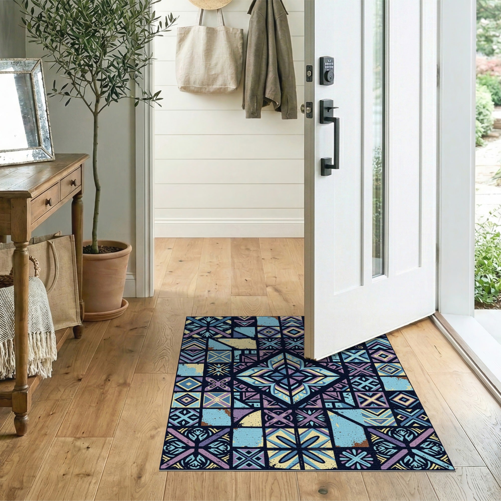 Distressed Geometric Multi-Color Area Rug