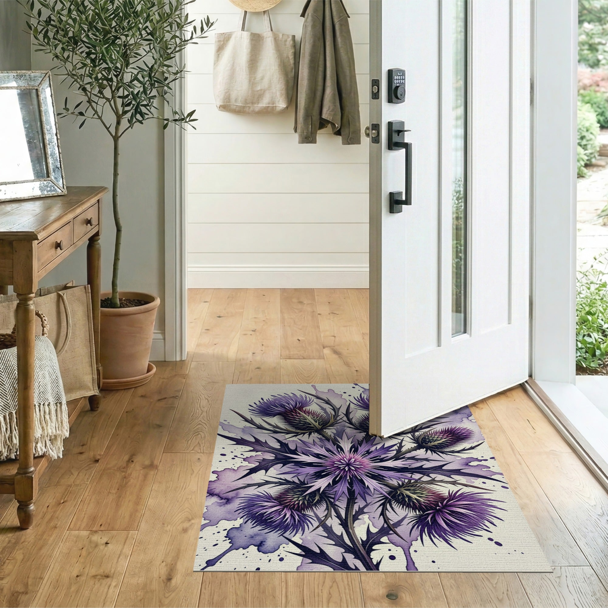 Purple Thistle Watercolor Area Rug