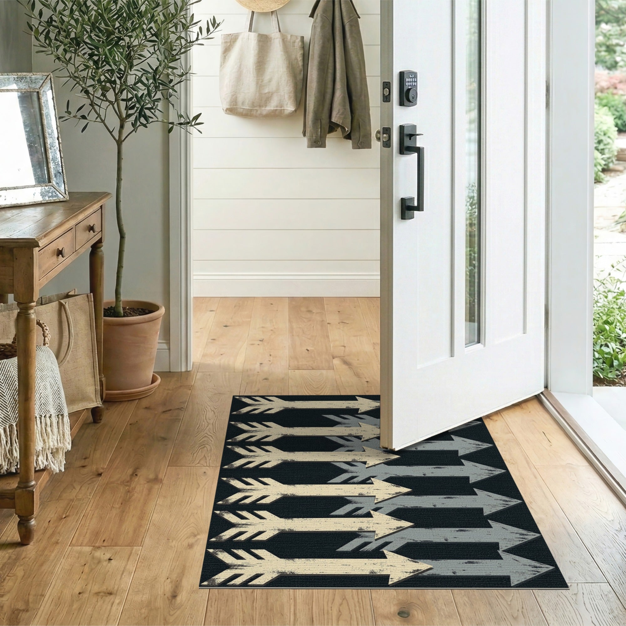 Distressed Grey Arrow Pattern Area Rug