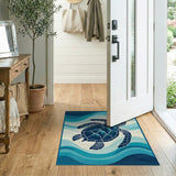 Navy Sea Turtle on Teal Ocean Waves Rug
