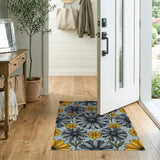 Vintage Yellow Grey Daisy Floral Area Rug