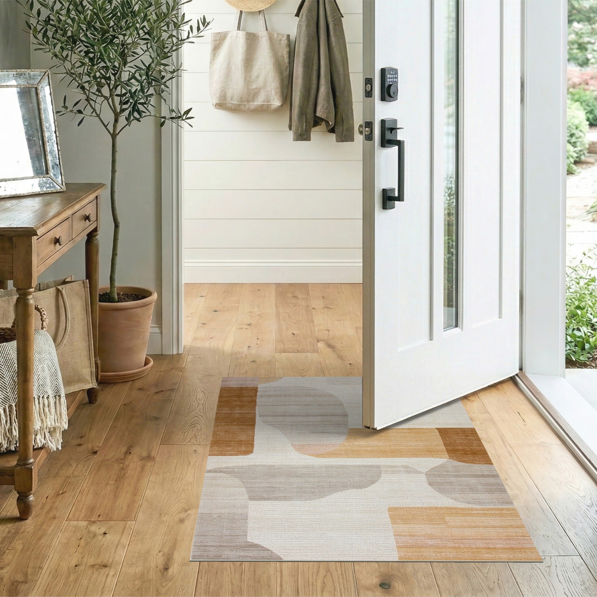 Geometric Modern Beige and Neutral Abstract Geometric Beige Area Rug