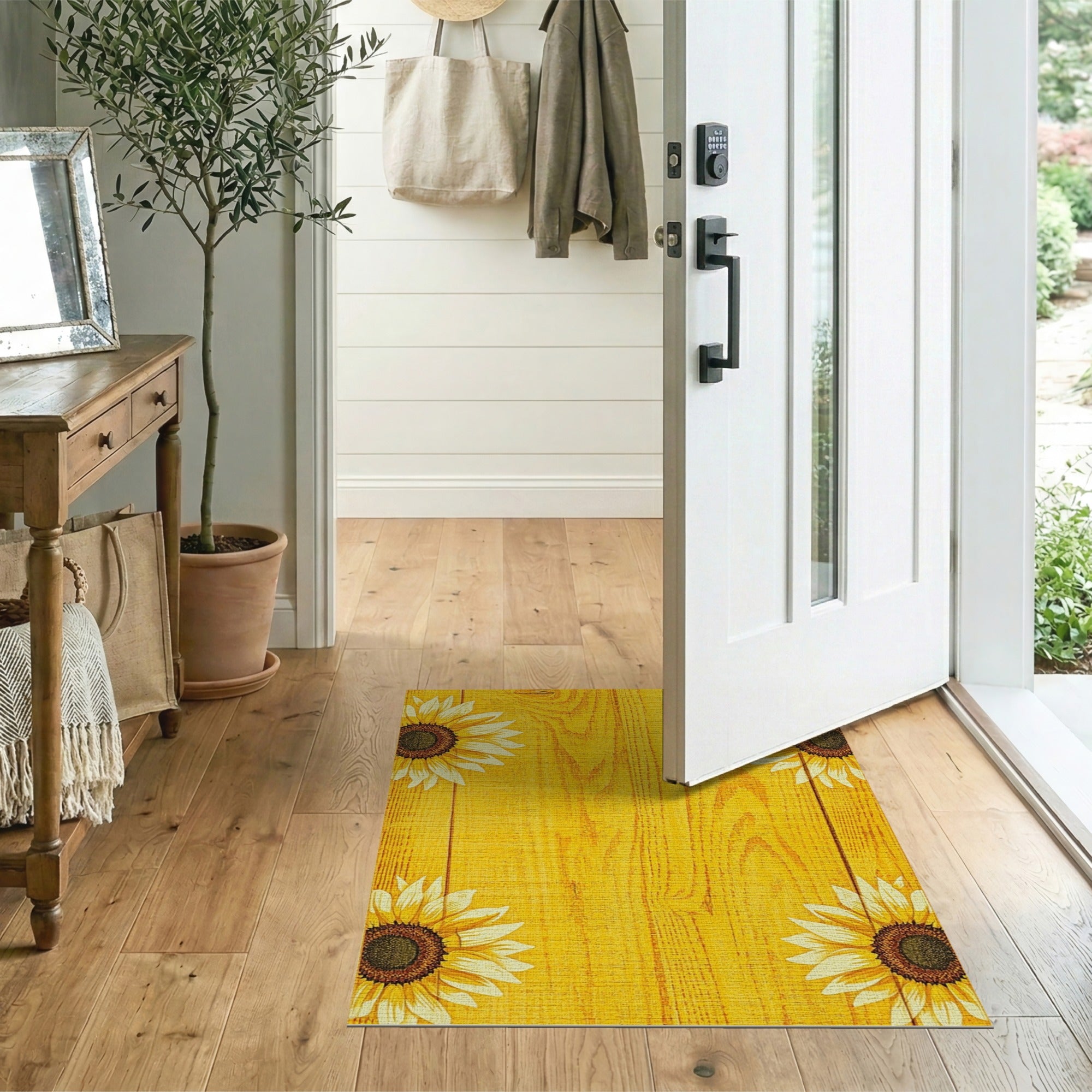Rustic Sunflower Yellow Barnwood Area Rug