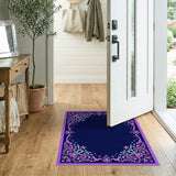 Navy Ornate Floral Border Area Rug