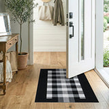 Black White Geometric Check Area Rug