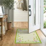 Whimsical Green Border Pink Floral Area Rug