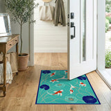 Teal Koi Fish and Lotus Area Rug