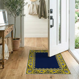 Navy Persian Border Rug with Intricate Gold Frame