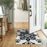 Ornate Black Teal Damask Floral Rug