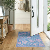 Teal Blue Purple Peony Floral Area Rug