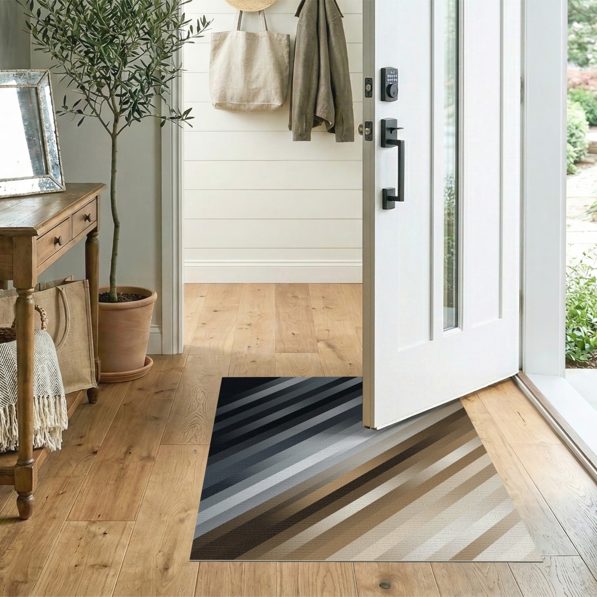 Modern Grey Diagonal Stripe Area Rug