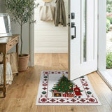 Santa Decorating Christmas Tree Fireplace Rug