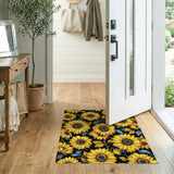 Vibrant Yellow Sunflowers on Black Area Rug