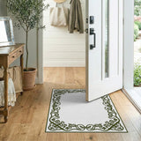 Ornate Green Vine Floral Border Rug
