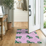Playful Green Bow Pink Pattern Area Rug