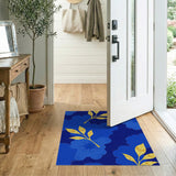 Navy Blue Hibiscus Golden Leaf Area Rug