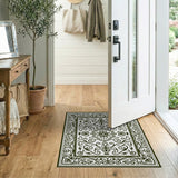 Ornate Traditional Persian Area Rug Black White