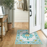 Teal Gold Sun Medallion Persian Area Rug