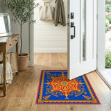 Royal Blue Persian Medallion Rug with Red Center